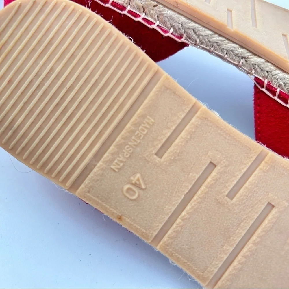 MACARENA Spain Carmen Red Suede Espadrille Flat Size 40 us 9.5 NWOB